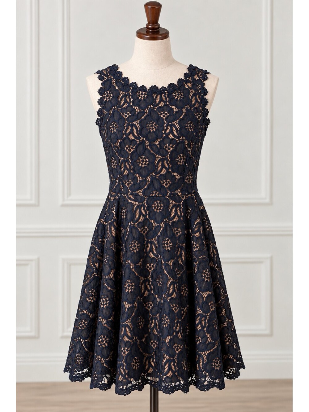 City Studio Navy Blue Sleeveless Lace Fit & Flare Dress Size 3